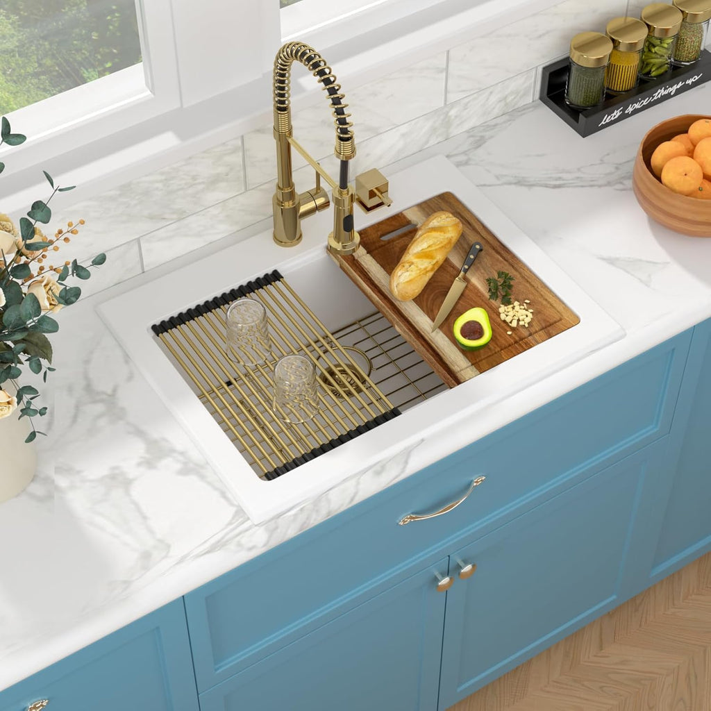 30 Granite Composite White Drop In Workstation Sinks