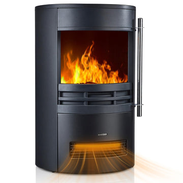 Freestanding Electric Fireplace Stove, 1500W Heater with Realistic 3D LED Log Flame, Adjustable Thermostat, 2 Heat