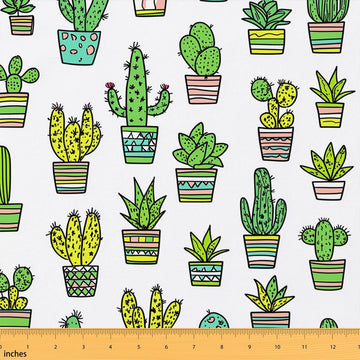 Cactus Fabric By The Yard, Boho Succulent Cactus Upholstery Fabric for Chairs, Tropical Botanical Leaves Floral