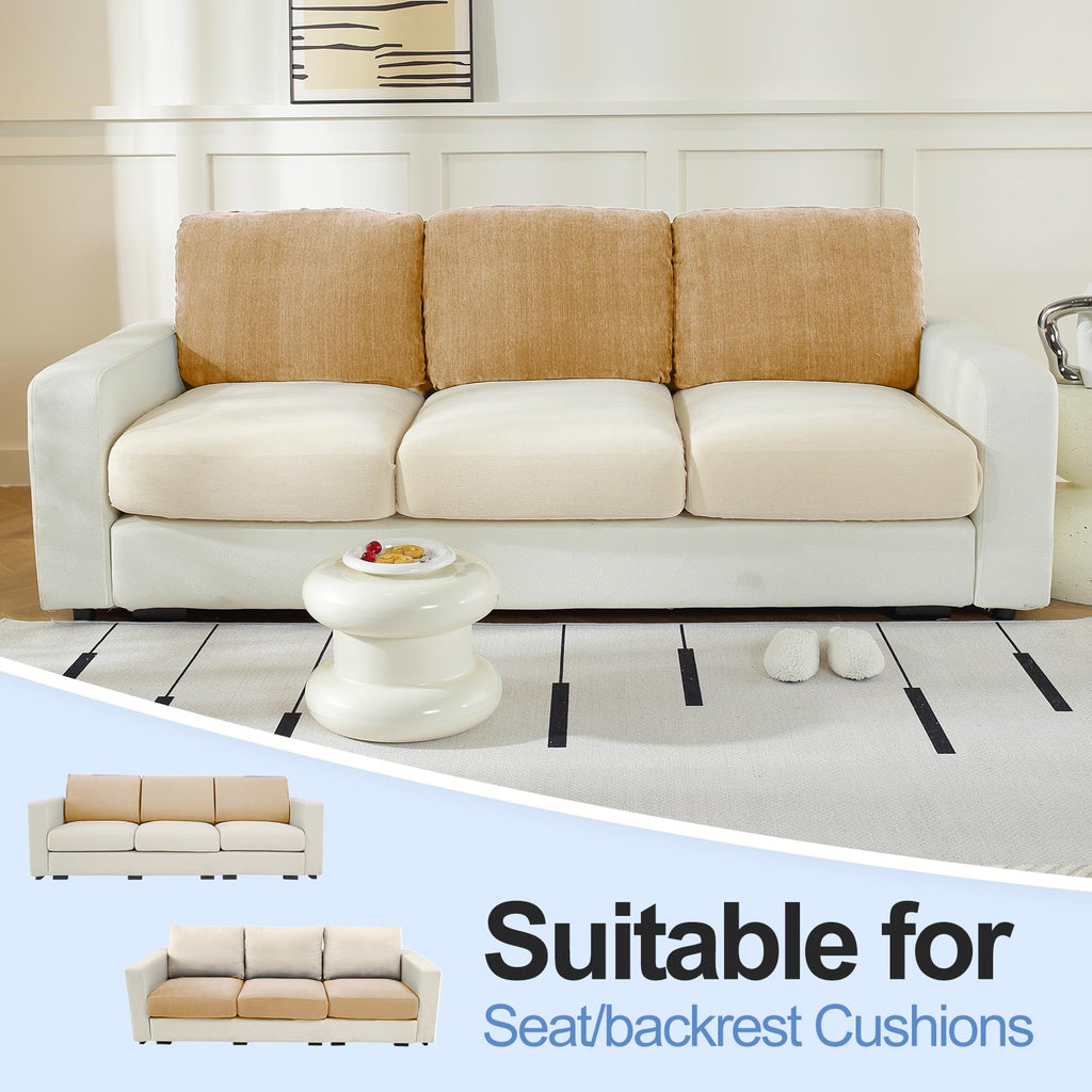Couch Cushion Covers L Shaped Sectional, 3PC Back Covers, Khaki