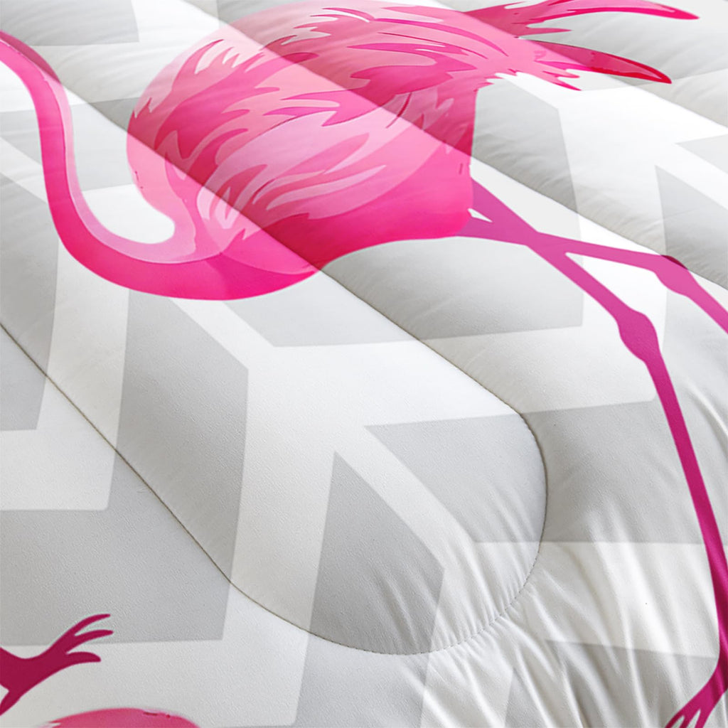 Flamingo Comforter Set - Tropical Geometric Stripe Bedding Set with 1 Comforter and 2 Pillowcases