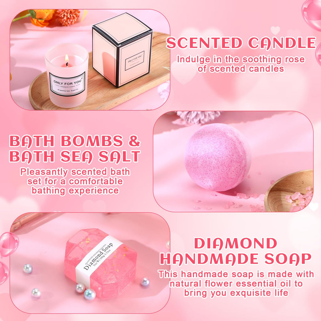 13 Pcs Birthday Gift for Women Spa Basket Set, pink