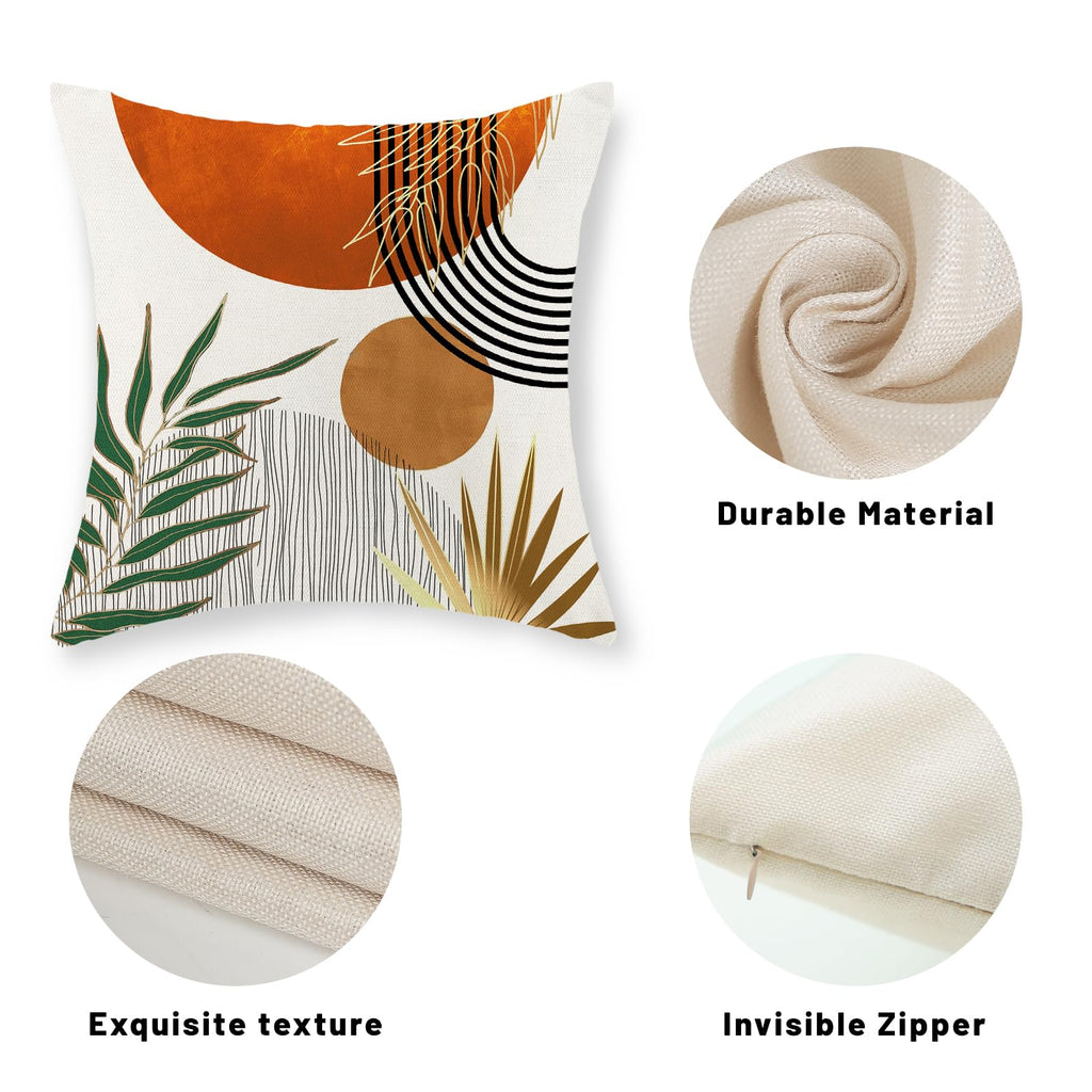 Pillow Covers 18x18 Set of 2 Green Gold Orange Throw Pillows Tropical Leaves Sunset Decor Modern Mid Century