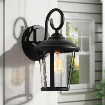 Black Outdoor Wall Light, Farmhouse Exterior Light Fixture Wall Mounted Sconce, Seeded Glass Outdoor Porch Lights
