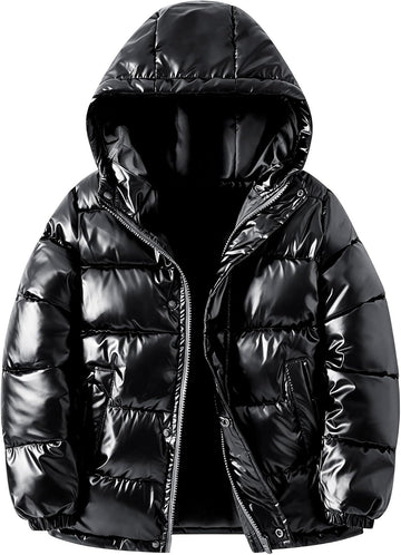 Boys Shiny Puffer Hooded Jacket Wash-Free Winter Coat