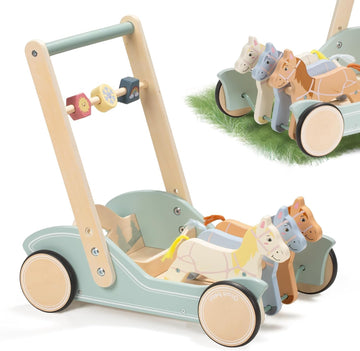 Galloping Ponies Wooden Baby Push Walker Gift for Boys Girls