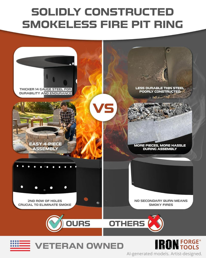 Smokeless Outdoor Fire Pit Ring Insert 42 Inch Round