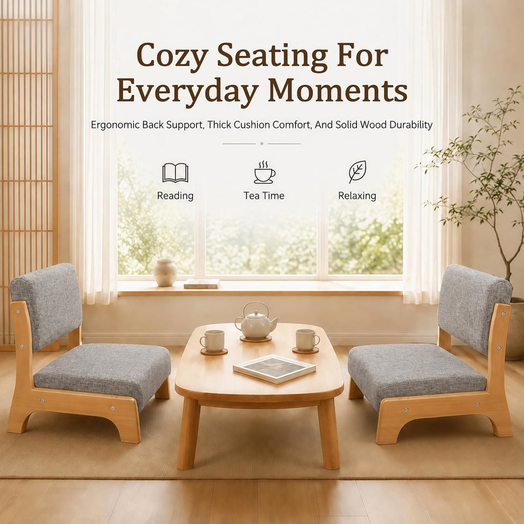 Japanese Floor Chair with Back Support - Modern Tatami Zaisu Style