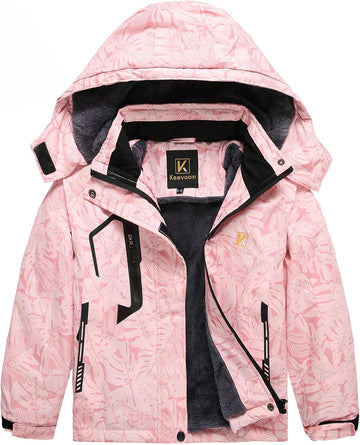 Girl's Waterproof Ski Jacket Fleece Snow Coat Windproof Warm Winter Snowboarding Jacket with Removable Hood