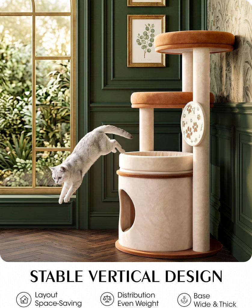 Maine Coon Cat Tree for Large Cats, 46" Cat Tower, Stable Base