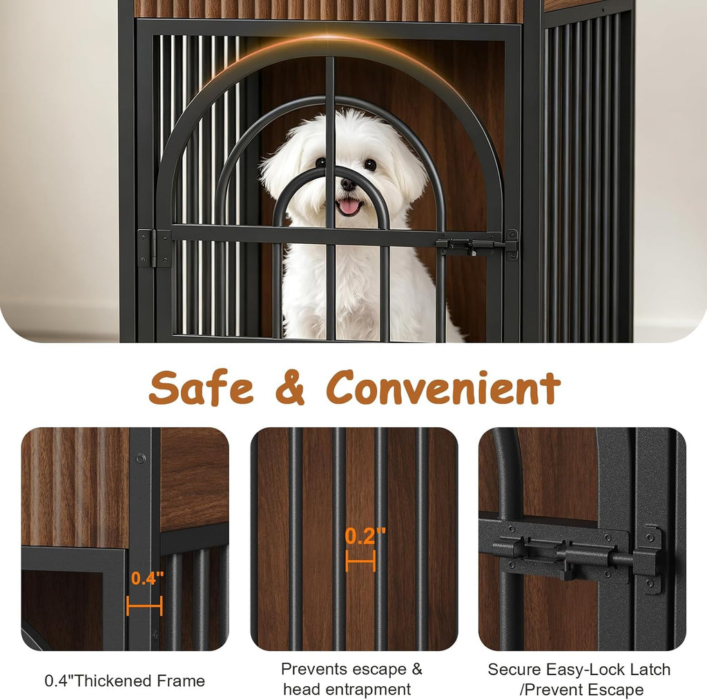 Dog Crate Furniture, Wooden Dog Kennel for Small Breed, Walnut