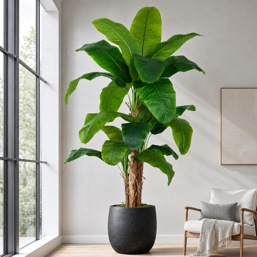 9ft Extra Tall Artificial Banana Tree, Fake Banana Leaf Plant with 24 Faux Banana Leaves, Perfect Indoor Outdoor