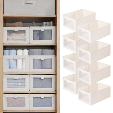 8 Pack Bins Linen Closet Baskets for Closet Organization Foldable Closet Organizer Bins with Clear Window For