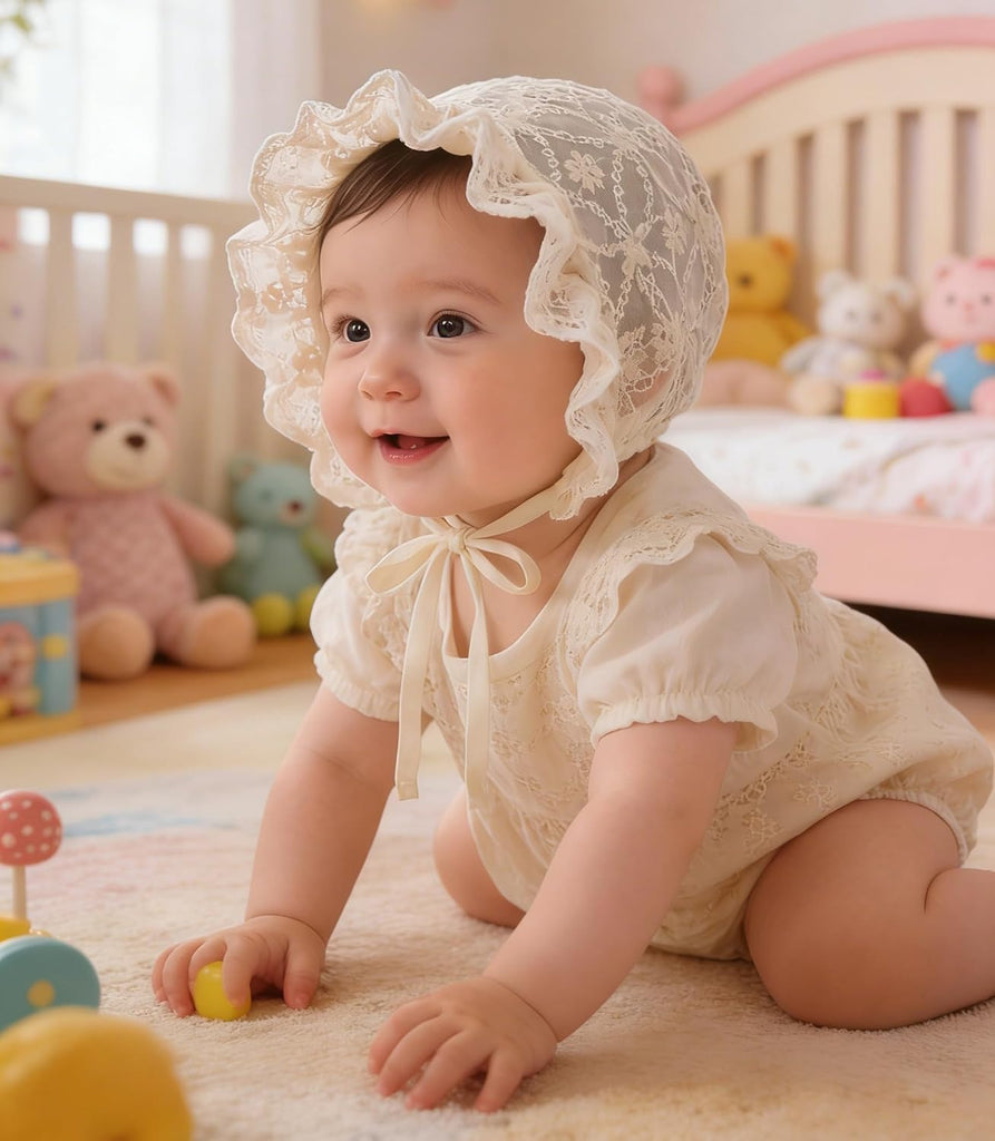 Baby Girls Boys-Bonnet-Infant-Double Layer-Sun Hat-Toddlers-Lace Court Cap