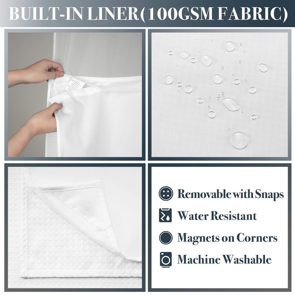 Extra Long Waffle Shower Curtain with Snap-in Liner White, 71x84