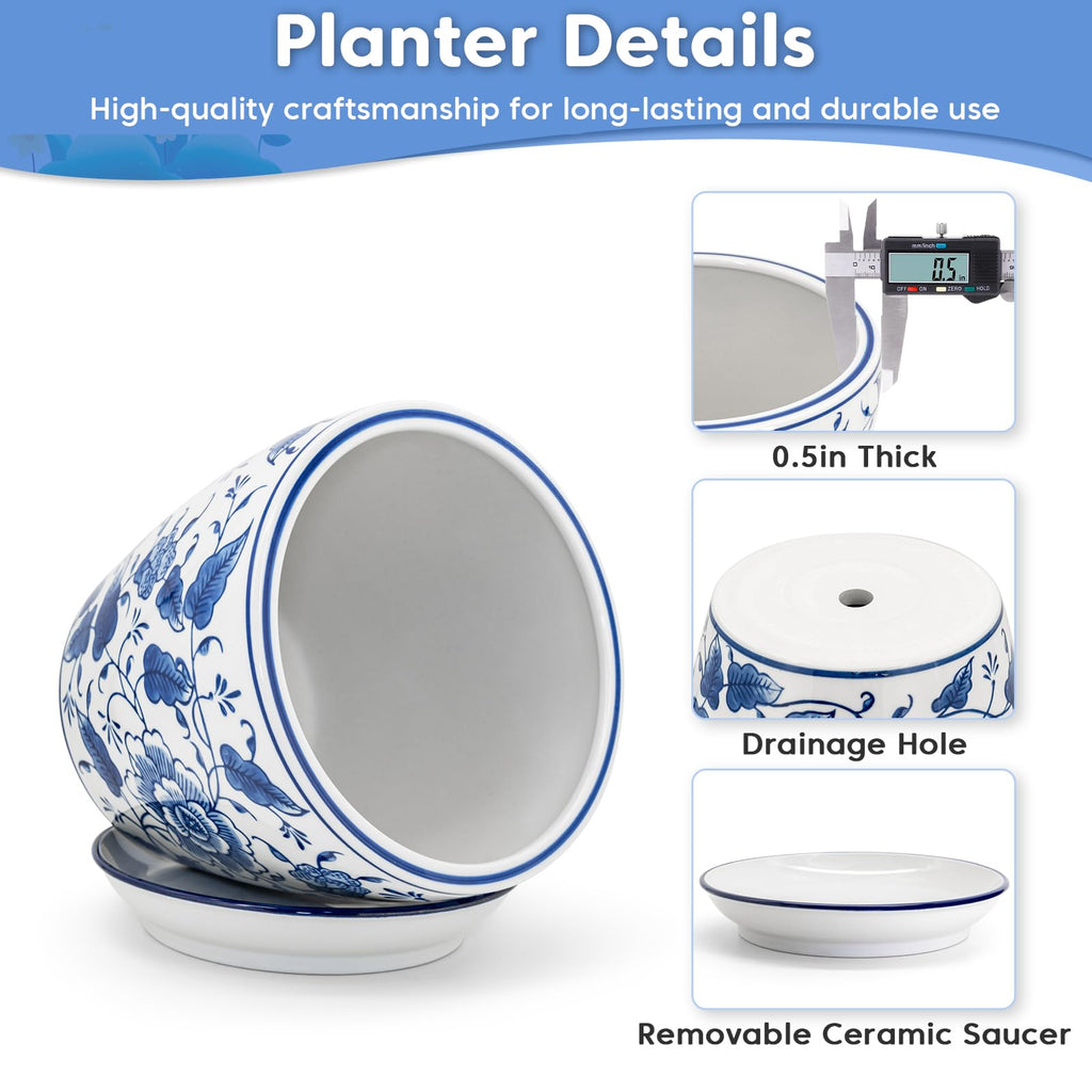 8 inch Ceramic Planters for Indoor Plants, Chinoiserie Decor Ceramic Pots for Plants Flower Plant Pots Indoor with