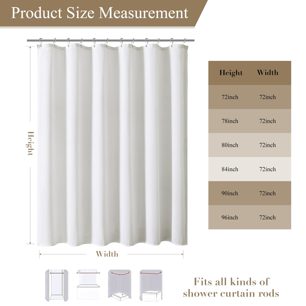 Extra Long Linen Shower Curtain 96 Inches White
