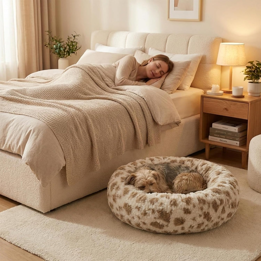 Donut Dog Bed, Calming Round Pet Bed for Small & Medium Dogs, Cats
