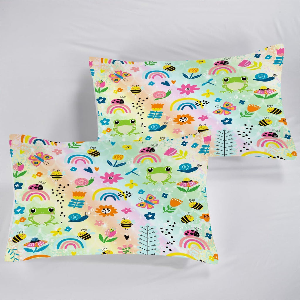 Rainbow Comforter Sets Twin Cartoon Floral Frogs Bedding Set for Girls Kids Children Boys Butterfly Flowers Bees