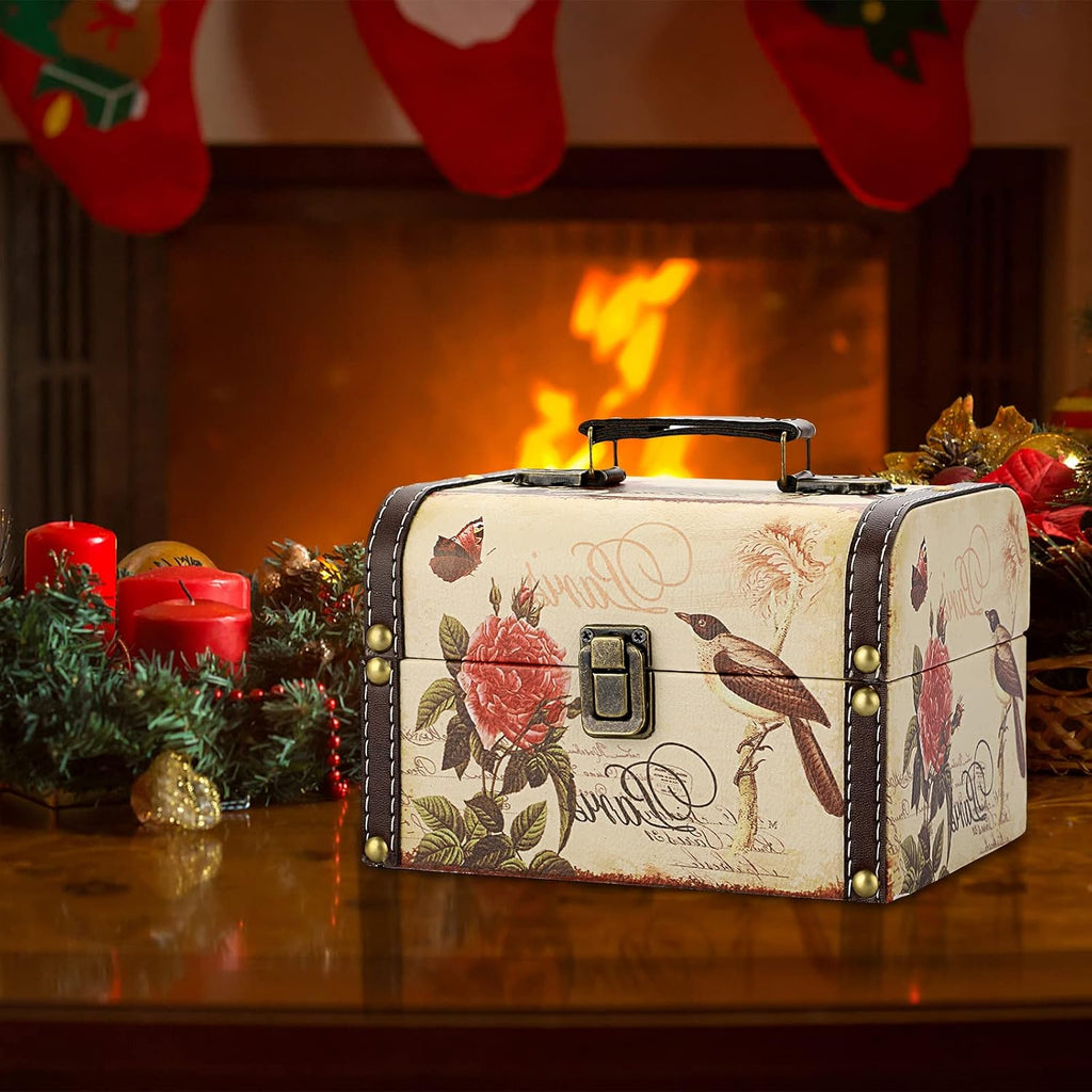 Decorative Treasure Chest Box, Wooden + PU Leather Storage Box for Jewelry Trinkets, Keepsakes box for Girls Women