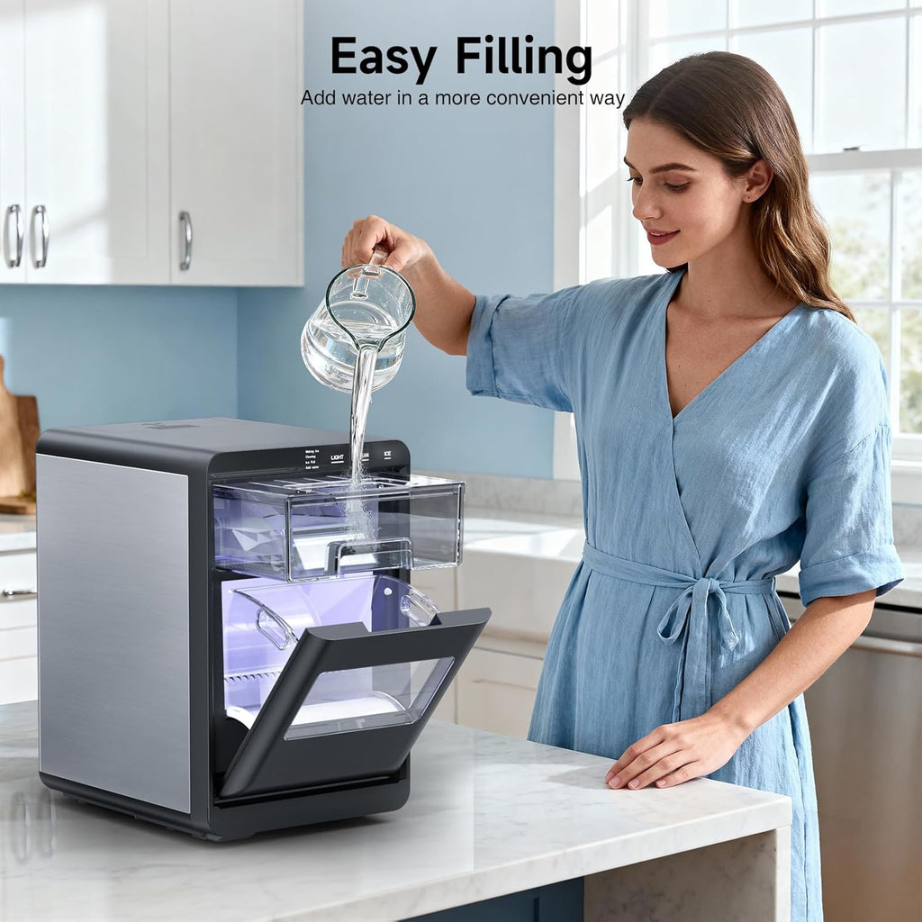ETL Approval Nugget Ice Maker Countertop, 45Lbs/24H Pebble Ice Maker with Water Tank, Soft Chewable Pellet Ice