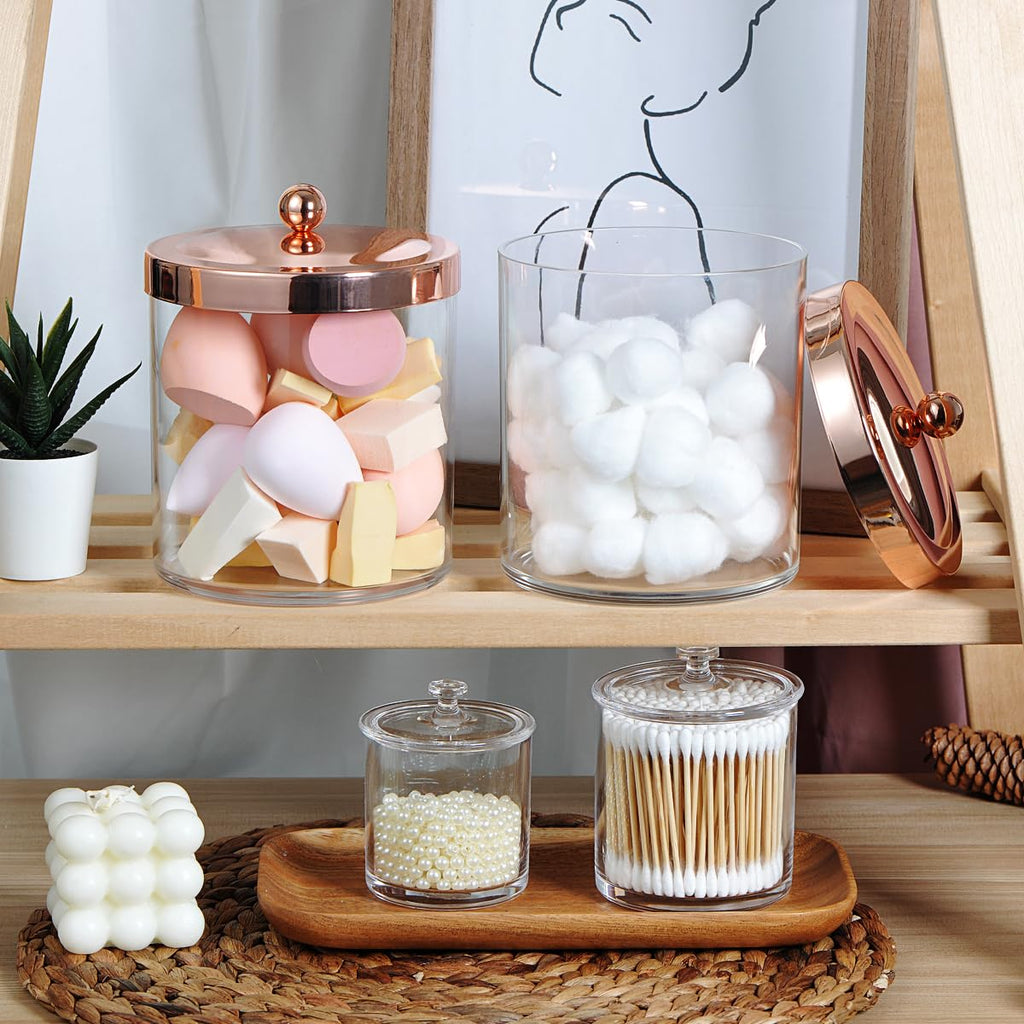 3 Pack Large Plastic Apothecary Jars with Rose Gold Metal Lids