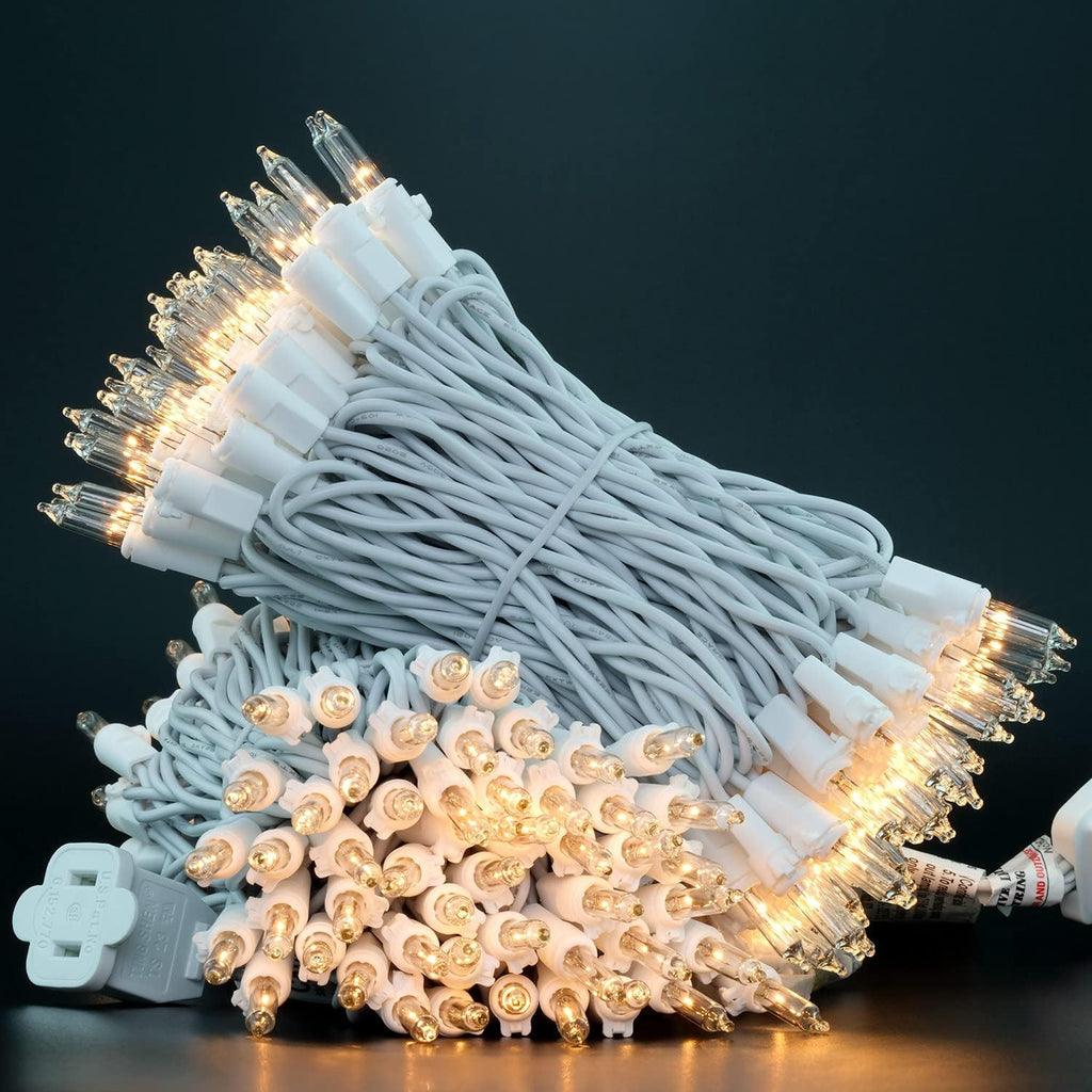 200 Clear Christmas String Lights, 2-Set 33 ft 100 ct White Wire