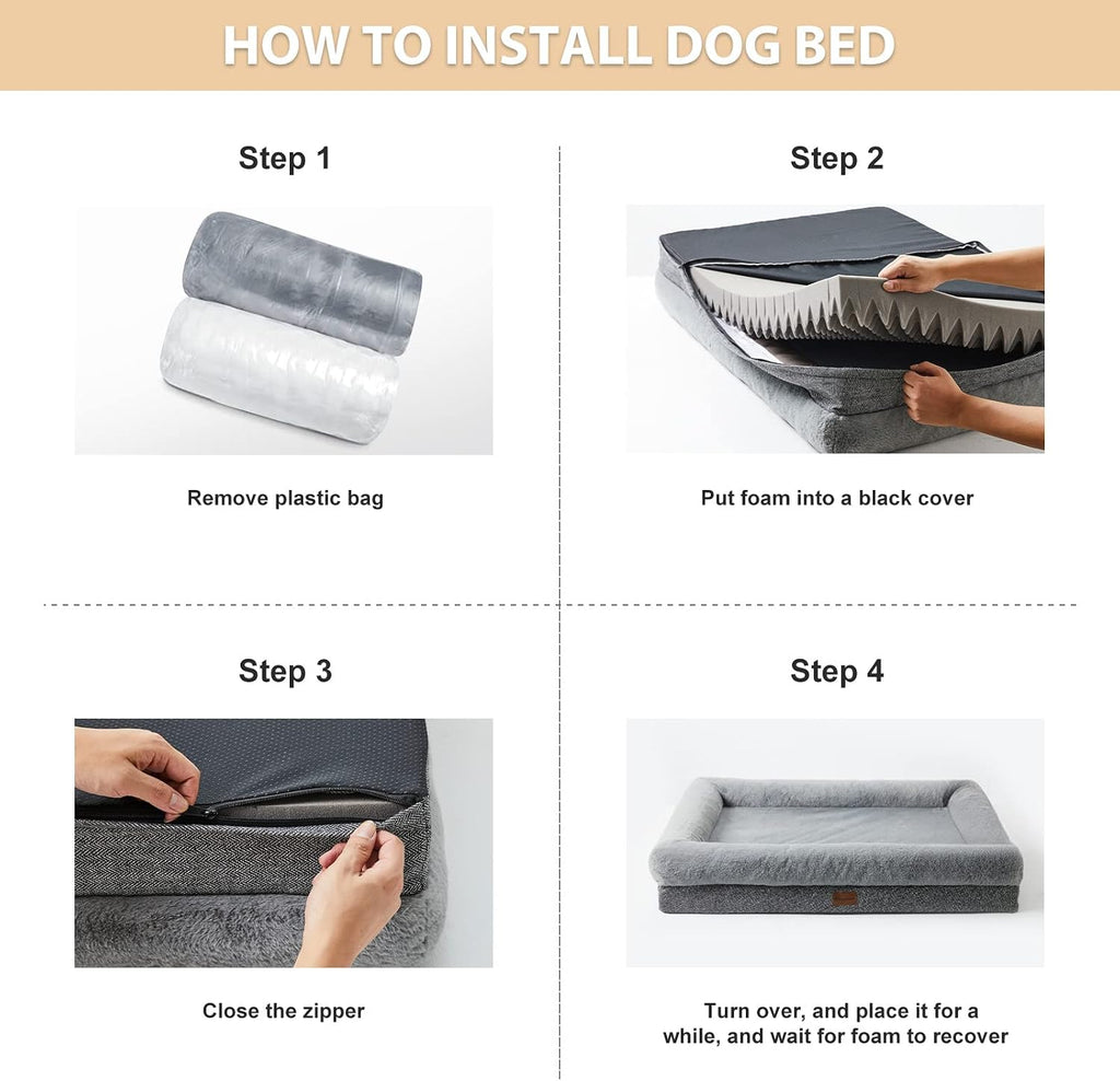 Orthopedic Dog Bed for Large Sized Dogs - Washable Dog Couch Bed with Bolster Sides, Removable Waterproof Cover
