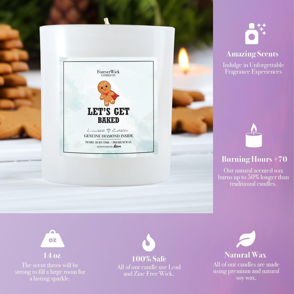 Let's Get Baked Gingerbread Cookie Surprise Candle with Real GIA Diamond Inside - Scented Soy Candles Gifts for