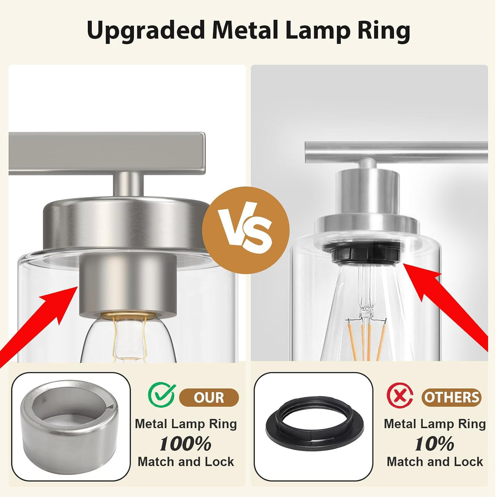 Modern Bathroom Light Fixtures, 3 Light Brushed Nickel Vanity Lights, Bathroom Lighting Fixtures Over Mirror with