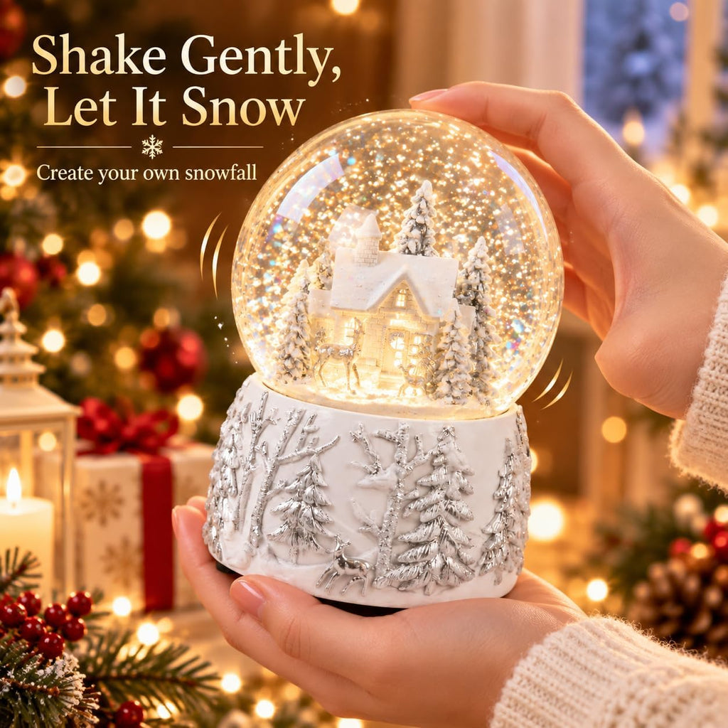 Christmas Snow Globe Music Box, Color Changing LED Snow Village