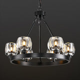 Black Wagon Wheel Chandelier, 24 Inch Black Chandeliers with Unique Glass Shade, 6-Light Crystal Farmhouse Wagon Wheel Chandeliers for Dining Room, Round Chandelier for Living Room, Foyer, Entryway A126-B0DT4D42YB