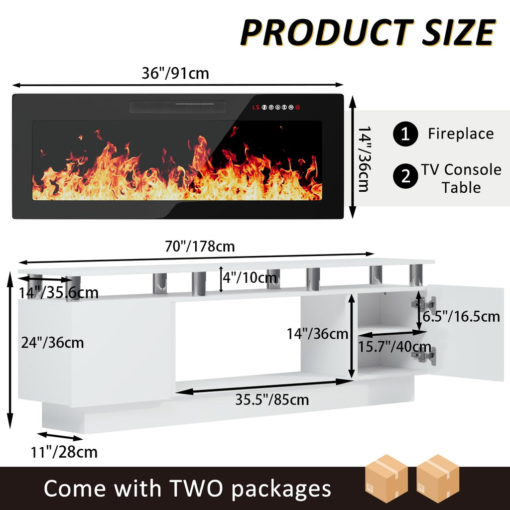 70" Fireplace TV Stand for TVs up to 80", White