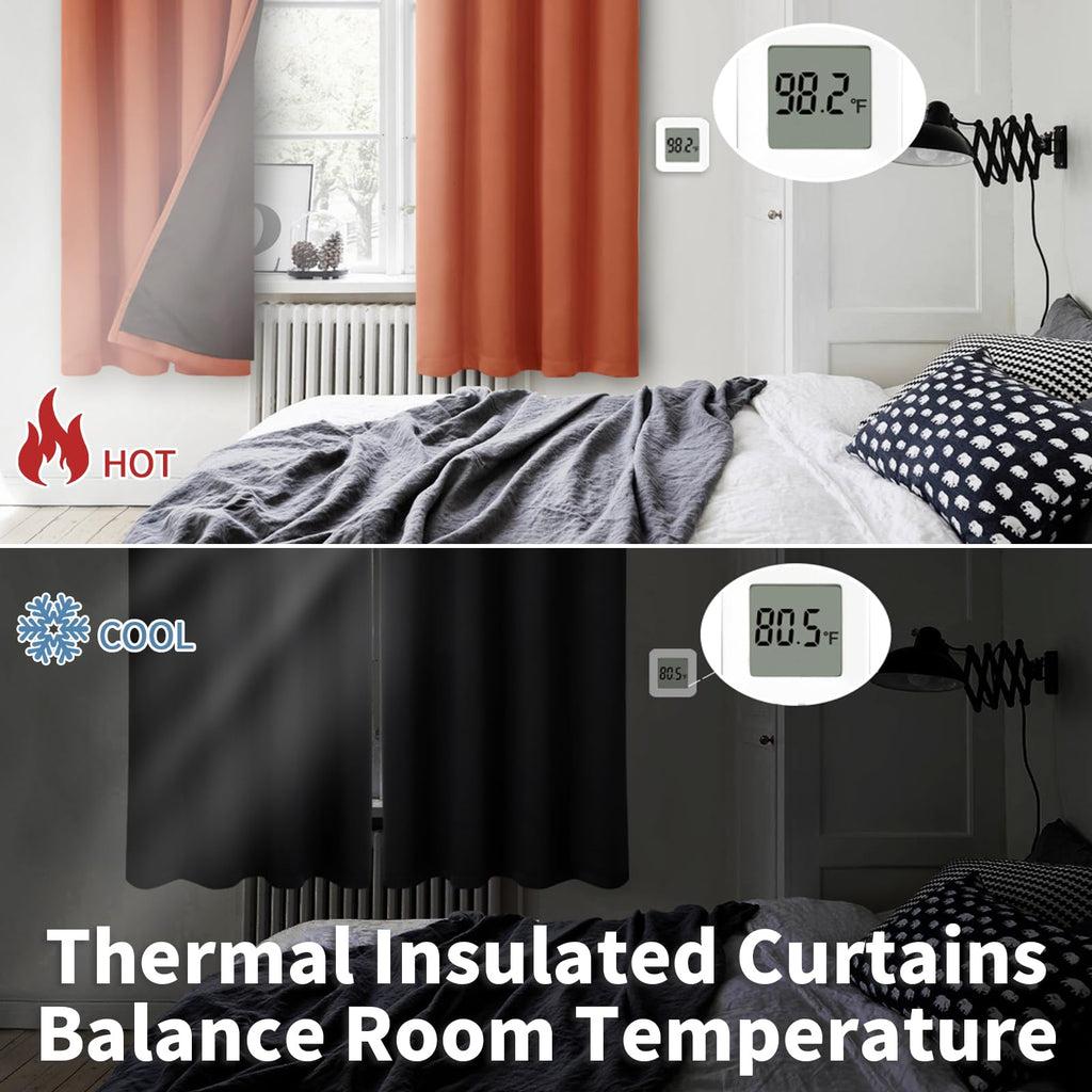 Short 100% Blackout Curtains, Thermal Insulated Energy Efficiency Noise Reducing Grommet Curtains 45 Inch Length