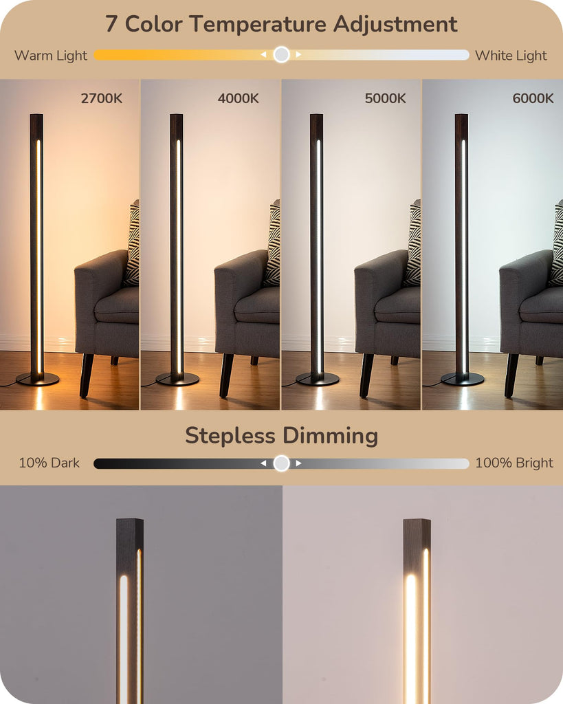 Wooden Corner Lamp with Remote, Dual Lighting, 7CCT & Dimmable