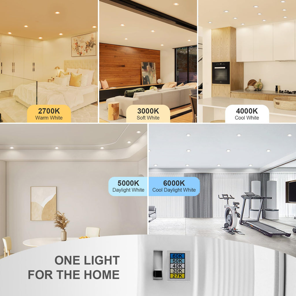 Brushed Nickel Recessed Lighting 6 Inch,12 Pack Recessed LED Retrofit Lighting,2700-6000K 5CCT Selectable, Damp Rated