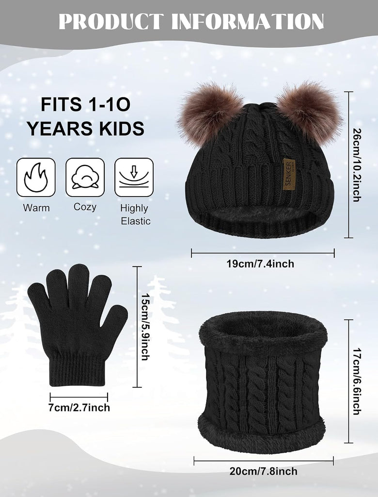 Kids Winter Hat Gloves Scarf Set, Beanie for Girls Boys