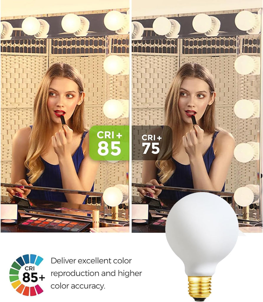 LED Light Bulb G25/G80 Dimmable Flick-Free Matt White 6W Soft White 3000k CRI95 600LM, 60W Equivalent Vintage LED