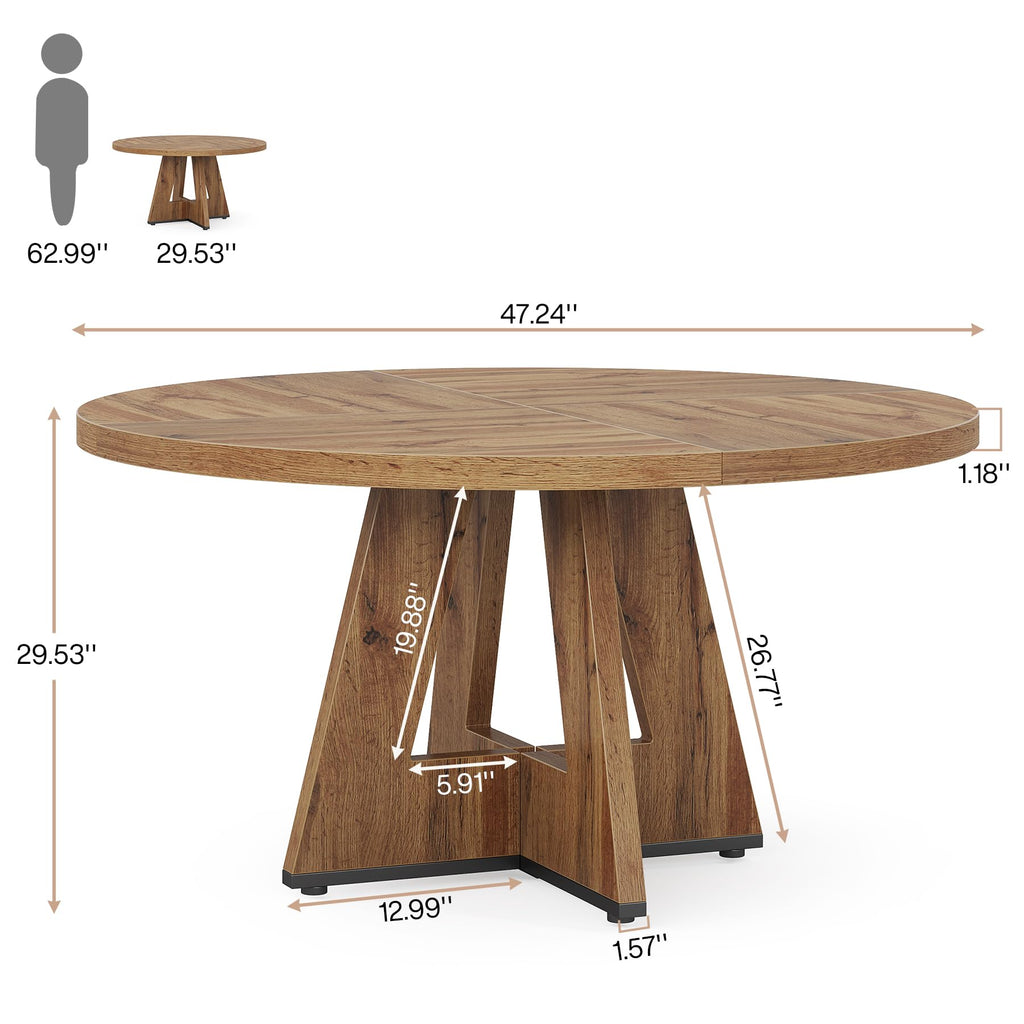 Farmhouse Dining Table, 47 Inch Round Dinner Table for 4, Rustic Round Dining Room Table Dining Room Living Room
