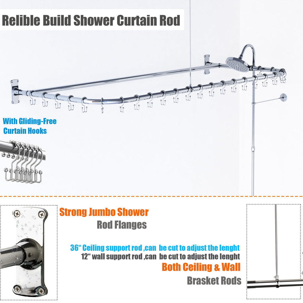 Clawfoot Tub Shower Kit With D-Style Shower Rod,Chrome Plated