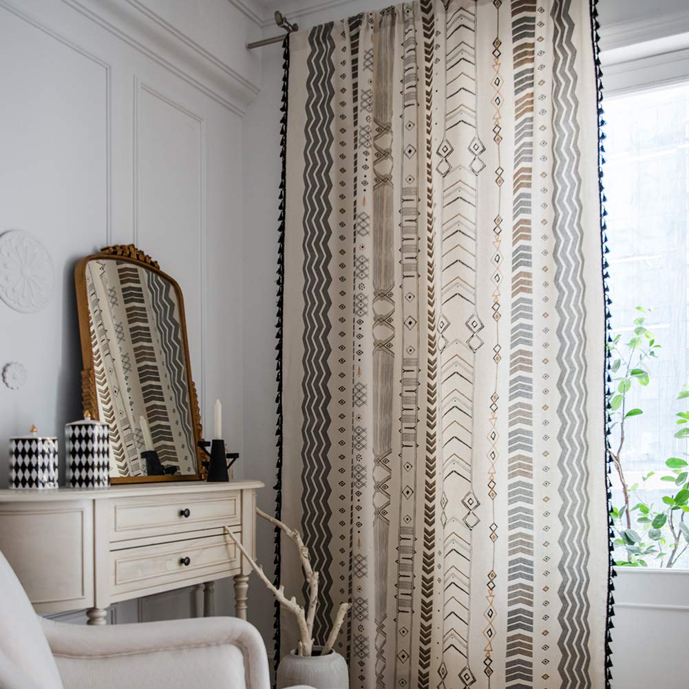 Boho Curtains 2 Panels 84 Inches Long Patterned Western Azetc Boho Chic Decor Semi-Blackout Light Filtering Drapes