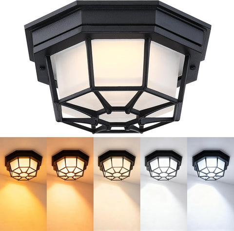 8.5” Black Flush Mount LED Ceiling Light 2700K 3000K 3500K 4000K 5000K Octagonal Outdoor Porch Lights Black 8.5inch