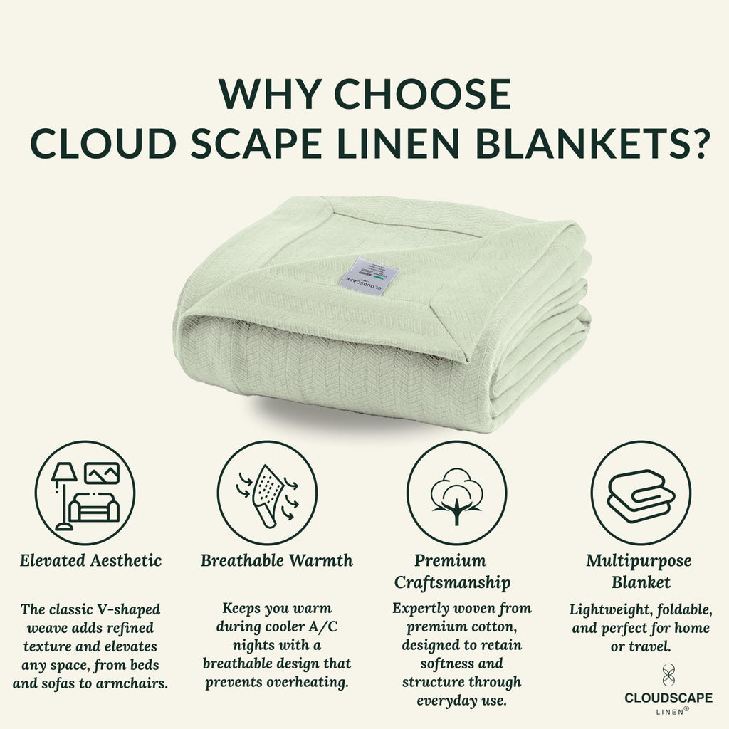 CSL 100% Cotton Throw Blanket, Breathable Summer Blankets, 50"x70", Seafoam