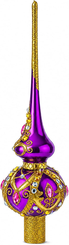 Gold and White Jewels on Purple Glass Tree Topper