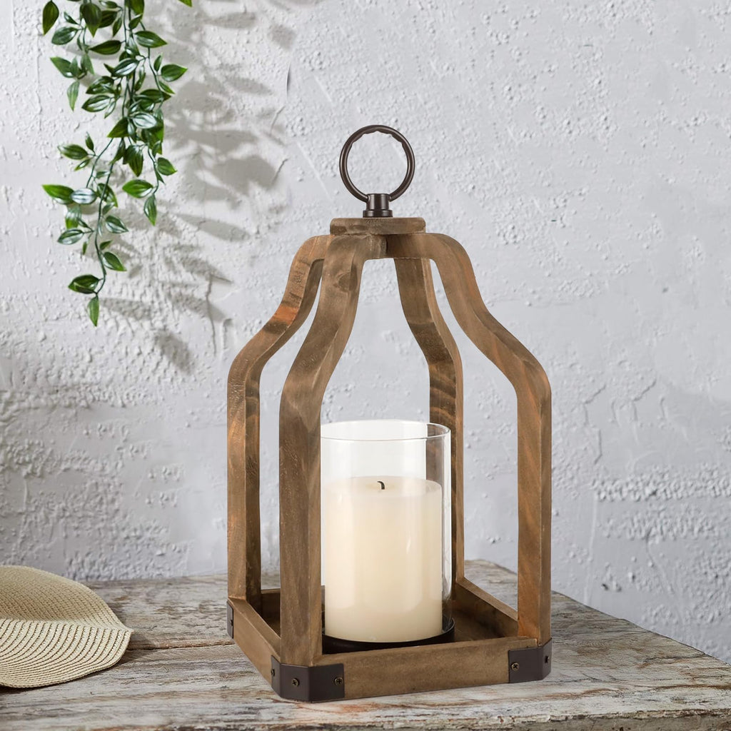 Rustic Wood Lantern Candle Holder for Farmhouse Decor