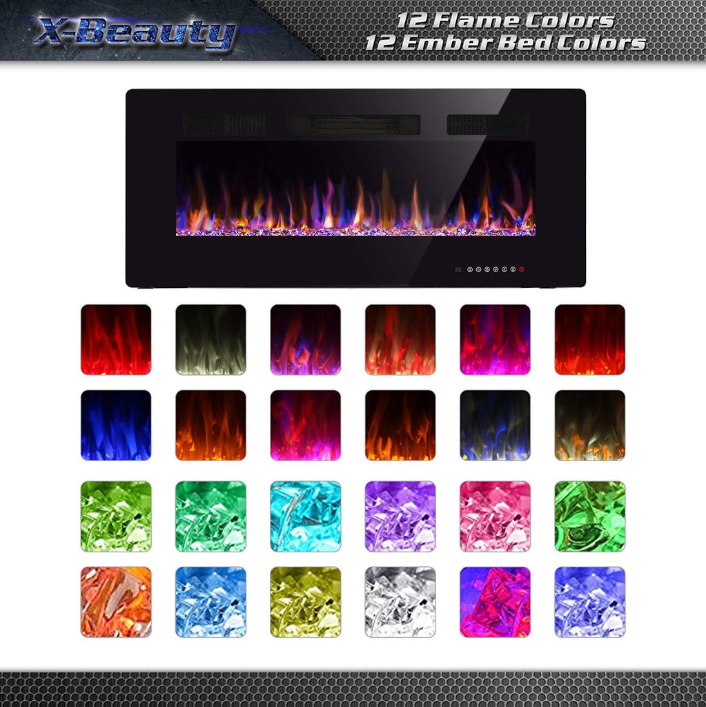 42" Fireplace in-Wall Recessed and Wall Mounted 1500W Heater and Linear Fireplace with Timer/Multicolor Flames/Touch