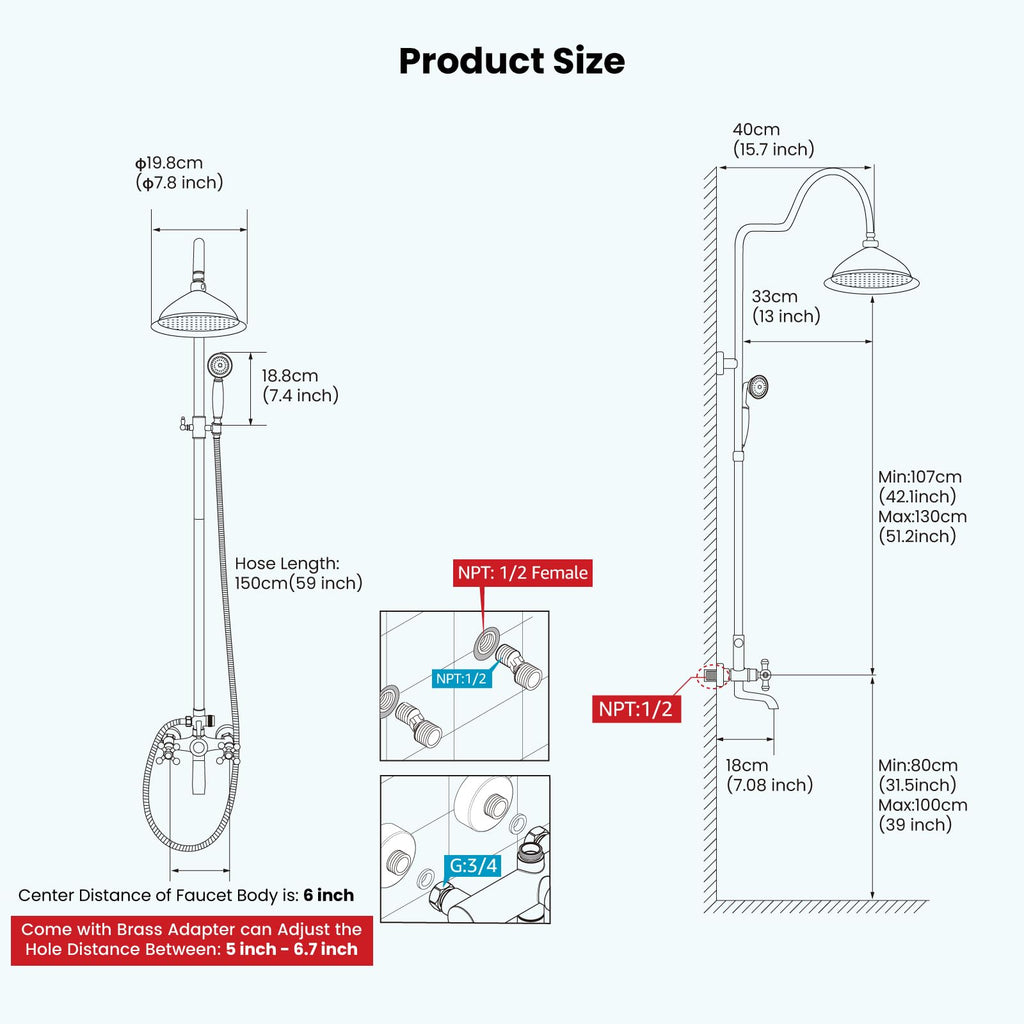 Bathroom Exposed Shower Faucet with Tub Spout Polished Gold