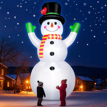 10FT Christmas Inflatables Snowman Wear Magic Hat, Blow Up Outdoor Decorations, Giant Snow Man Built-in Bright LED