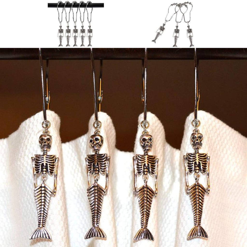 12Pcs Mermaid Skeleton Shower Curtain Hooks Halloween Decorative Home Bathroom Decor Rustproof Skeletons Shower