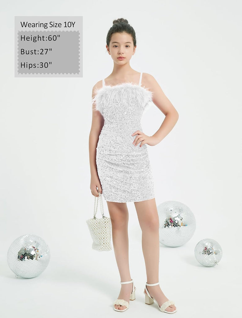 Girls Sequin Dress Bodycon Tween Cami Formal Party Dacne HOCO Prom